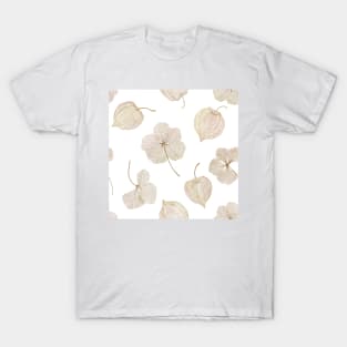 Physalis dry flowers watercolor print. Golden berry leaf structure. Cape gooseberry elegant floral print T-Shirt